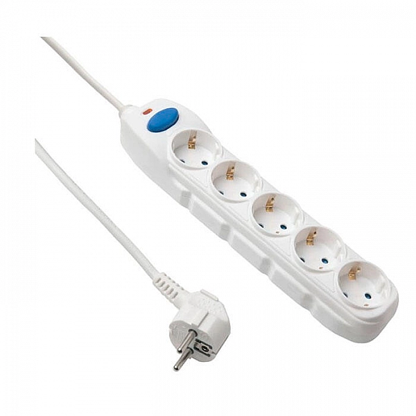Удлинитель Electraline 62052 5 гнезд с заземлением с выключателем и защитой от детей 3 м белый