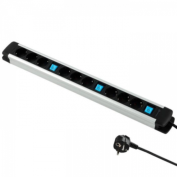 Удлинитель Electraline 62555 9 гнезд с заземлением с тремя выключателями и защитными шторками 2 м