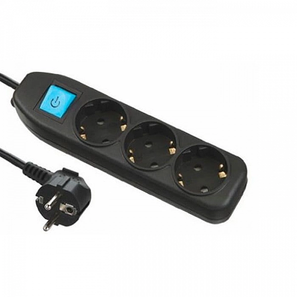 Удлинитель Electraline 62263 3 гнезда с заземлением с выключателем и защитой от детей 5 м черный