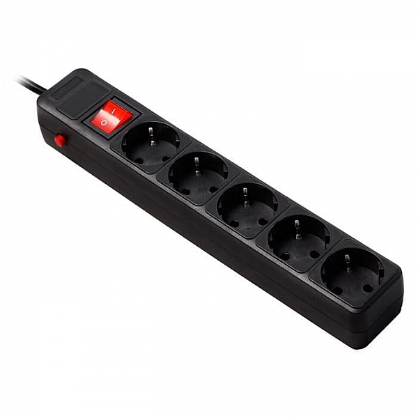 Удлинитель с сетевым фильтром Smartbuy SBSP-5-18-K 5 гнезд с заземлением с выключателем ПВС 3*1 мм.кв 1.8 м черный