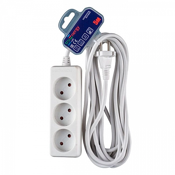 Удлинитель Truenergy Home 15003 3 гнезда без заземления 10А бытовой 5 м