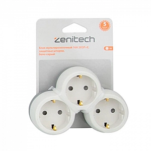 Разветвитель Zenitech 191902 3 гнезда с защитными шторками A+C бело-серый