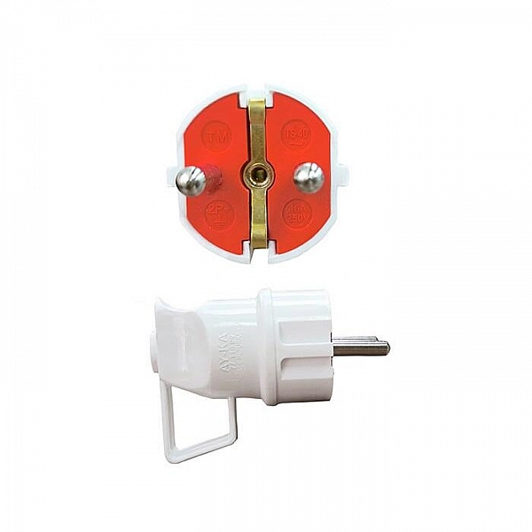 Вилка AY-KA 77 116 00 с заземлением угловая с кольцом белая