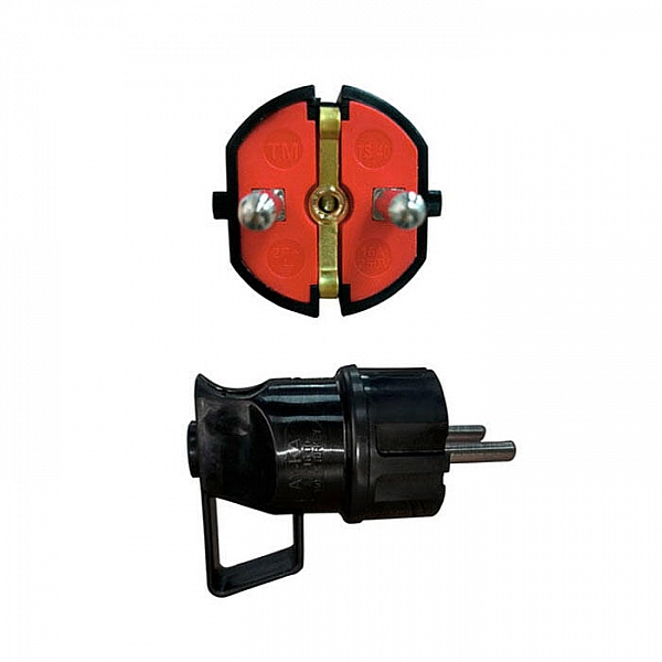 Вилка AY-KA 79 116 00 с заземлением угловая с кольцом черная