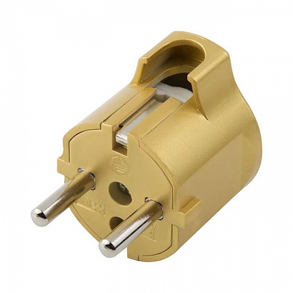 Вилка Electraline 55025 боковой ввод 16A 250В золотая