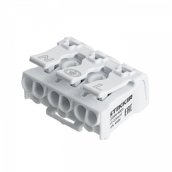 Клемма Feron LD294-4003 32734 монтажная пружинная для подключения фазных проводников 3 полюса без крепления