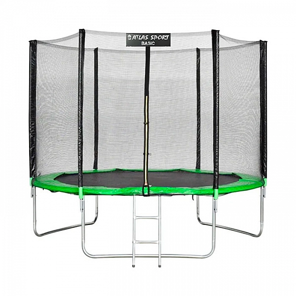 УЦЕНКА Батут пружинный Atlas Sport 8ft Basic Green с защитной сеткой и лестницей