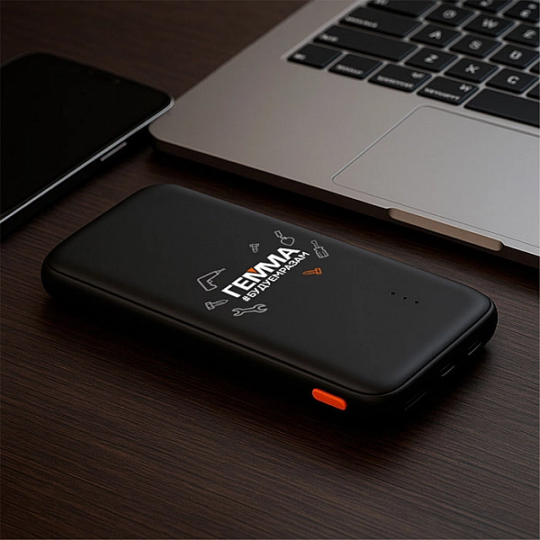 Внешний аккумулятор Monogramma Universal 10 000 mAh черный c логотипом Гемма