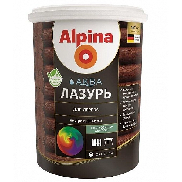 Лазурь Alpina Аква для дерева 0.9 л кедр