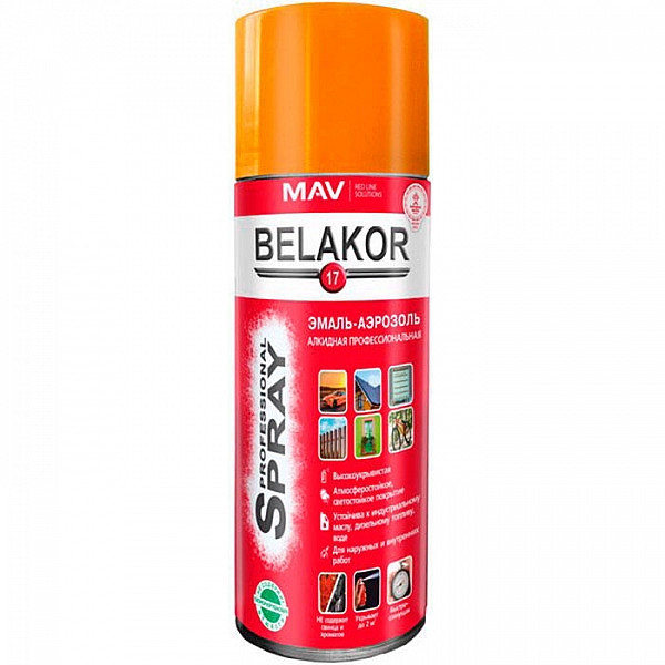 Эмаль-аэрозоль MAV Belakor 17 алкидная RAL 2008 ярко-красно-оранжевая глянцевая 520 мл