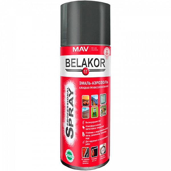 Эмаль-аэрозоль MAV Belakor 17 алкидная RAL 7012 базальтово-серая глянцевая 520 мл
