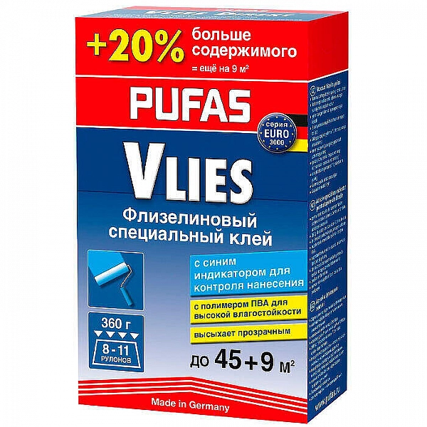 Клей обойный Pufas Vlies Direkt Euro 3000 с синим индикатором 360 г