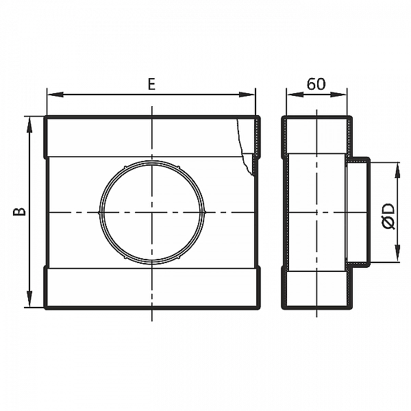 Тройник ERA 612ТФ10П D100 мм плоский с выходом на фитинг 60*120 мм