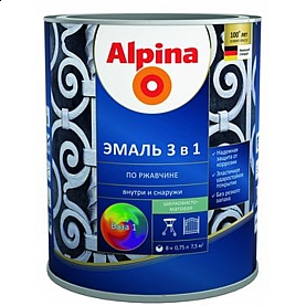 Эмаль Alpina по ржавчине 3 в 1 RAL 9005 0.75 л черный