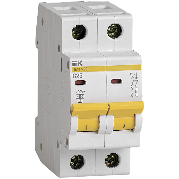 Автоматический выключатель IEK KARAT ВА47-29 2Р 25А 4.5кА х-ка С